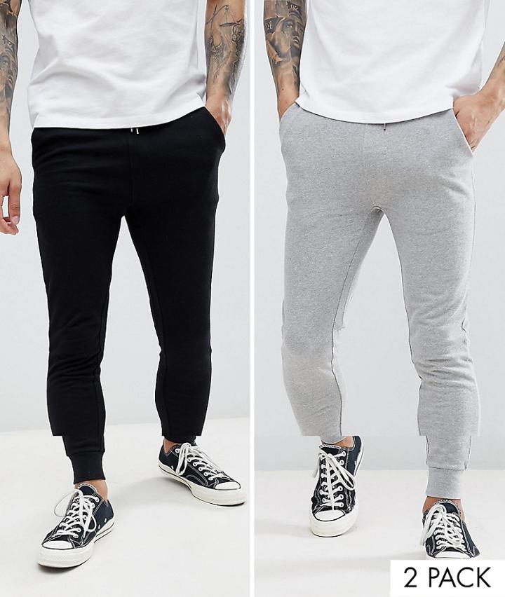 Asos Design Super Skinny Sweatpants 2 Pack Black/gray Marl-multi