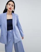 Asos Design Tailored Blazer With Contrast Button - Blue