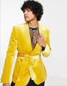Asos Design Super Skinny Smoking Jacket In Mustard-yellow