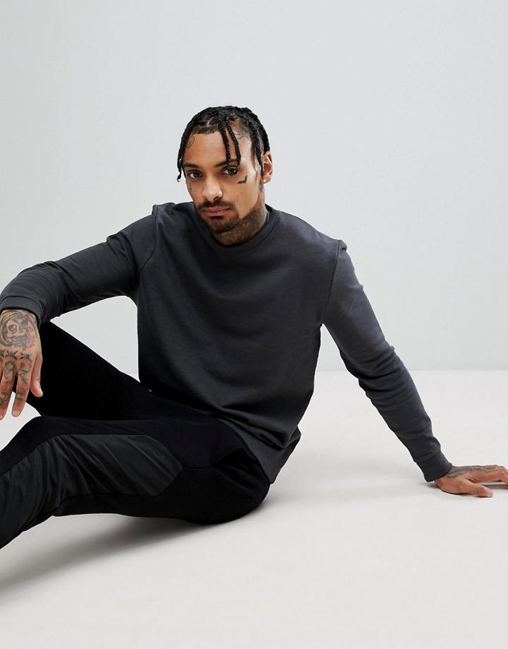 Asos Sweatshirt In Washed Black Slub - Black