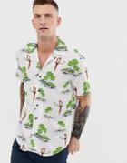 Only & Sons Tropical Print Shirt With Revere Collar - White