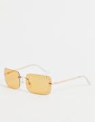 Asos Design Rimless 90s Sunglasses In Orange Lens With Crystal Detail-gold