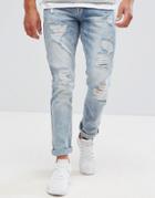 Brooklyns Own Super Skinny Jeans In Light Wash Blue With Distressing - Blue