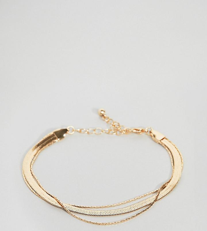Asos Design Curve Multirow Bracelet With Vintage Style Flat Snake Chain In Gold - Gold