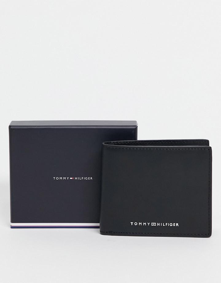 Tommy Hilfiger Leather Mini Wallet With Coin And Cardholder Pockets With Logo In Black