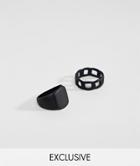 Designb Black Signet & Chain Ring In 2 Pack Exclusive To Asos - Black