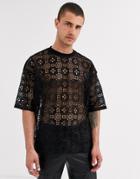 Asos Design Oversized T-shirt In Lace In Black