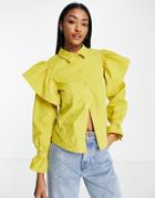 Vero Moda Frill Sleeve Shirt In Chartreuse-yellow