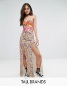 Jaded London Tall Bandeau Mix Print Maxi Dress With Bow Detail - Multi