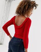 Stradivarius Open Back Sweater With Frill Detail In Red - Red