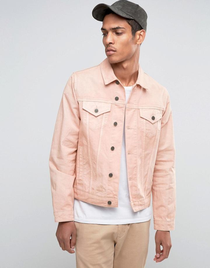 Asos Slim Denim Jacket In Washed Pink - Pink