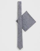 Asos Design Textured Tie & Pocket Square Pack In Gray - Gray