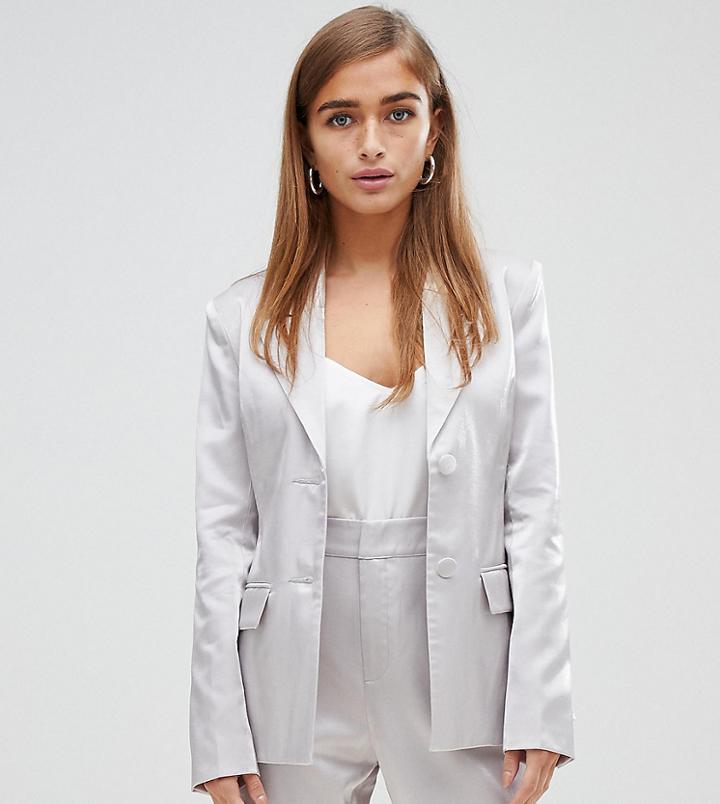Fashion Union Petite Metallic Blazer Two-piece - Silver