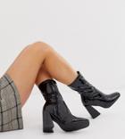 Truffle Collection Wide Fit Square Toe Heeled Boots In Black