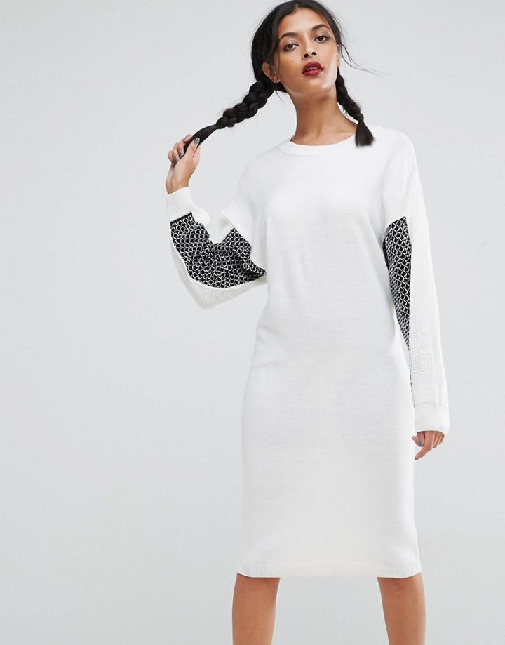 Asos Knitted Dress With Color Block Sleeve - Gray