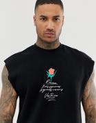 Asos Design Sleeveless Sweatshirt With Rose Print-black