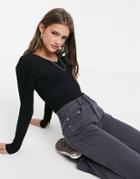 Threadbare Alex Low V Neck Ribbed Sweater-black