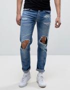 Replay Grover Straight Fit Jeans With Abraisions In Light Wash - Blue