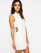 Asos Shift Dress With Textured Raw Edge And Cut Out - Ivory
