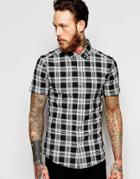Asos Skinny Shirt With White Mid Scale Check In Short Sleeves - White