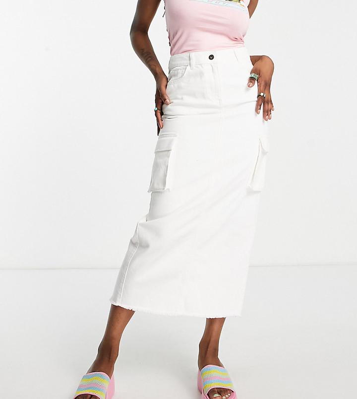 Collusion Denim Midi Utility Skirt With Cargo Pockets In White - Part Of A Set