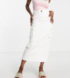 Collusion Denim Midi Utility Skirt With Cargo Pockets In White - Part Of A Set