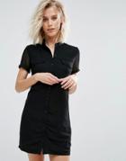 Madame Rage Grandad Collar Shirt Dress - Black