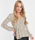 Asos Design Maternity Pleated Front Top With Long Sleeve And Peplum Hem In Floral Ditsy Print-multi
