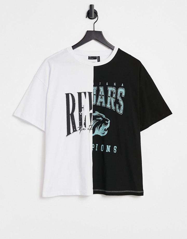 Asos Design Oversized T-shirt With Spliced Band Graphic-brown