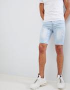 Good For Nothing Skinny Denim Shorts With Rips In Light Wash - Blue