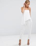 Asos Bandeau Jumpsuit With Ruffle Overlay - White