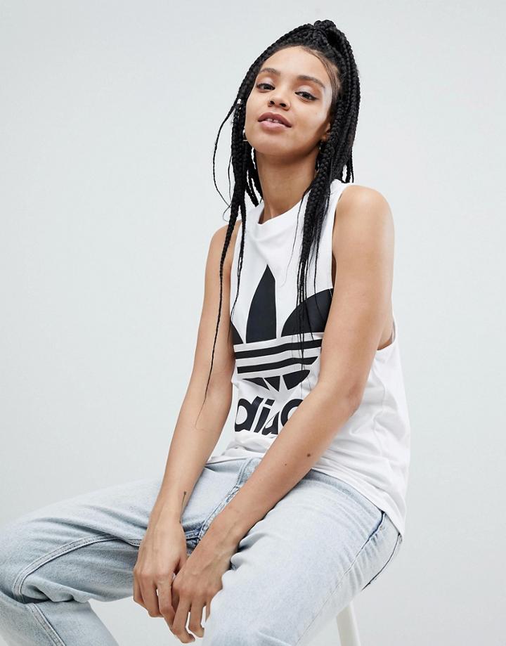Adidas Originals Adicolor Big Trefoil Tank Top In White - White
