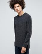 Asos Lambswool Rich Cable Sweater In Charcoal - Gray
