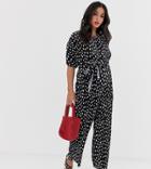 Asos Design Maternity Plisse Tie Front Jumpsuit In Polka Dot - Multi