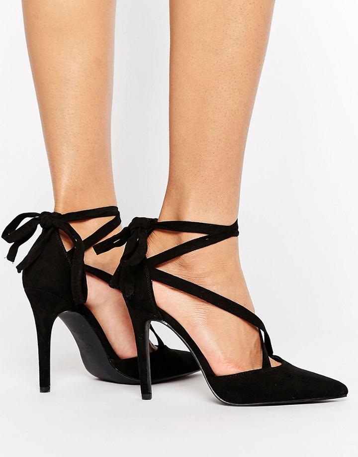 New Look Suedette Tie Back Pointed Court Heel - Black