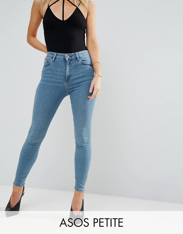 Asos Petite Ridley Ankle Grazer Jeans In Jasper Wash - Blue