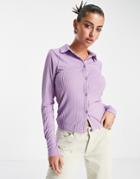Asos Design Ribbed Shirt In Lilac-purple