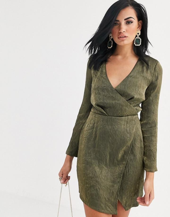 The Girlcode Plunge Mini Dress With Split In Green