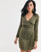 The Girlcode Plunge Mini Dress With Split In Green