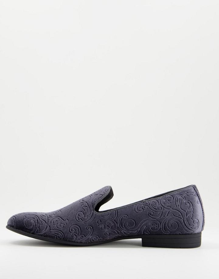 Brave Soul Velvet Loafers In Gray