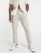 Asos Design Slim Chinos With Pin Tucks And Elasticated Waist In Light Beige-neutral