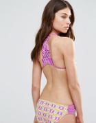 Raisins It's Cosmic Halter Bikini Top With Macrame Back - Purple