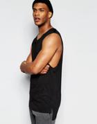 Asos Longline Sleeveless T-shirt With Extreme Dropped Armhole And Drape Neck - Black