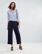 Y.a.s Cropped Tailored Pants With Button Detail - Navy