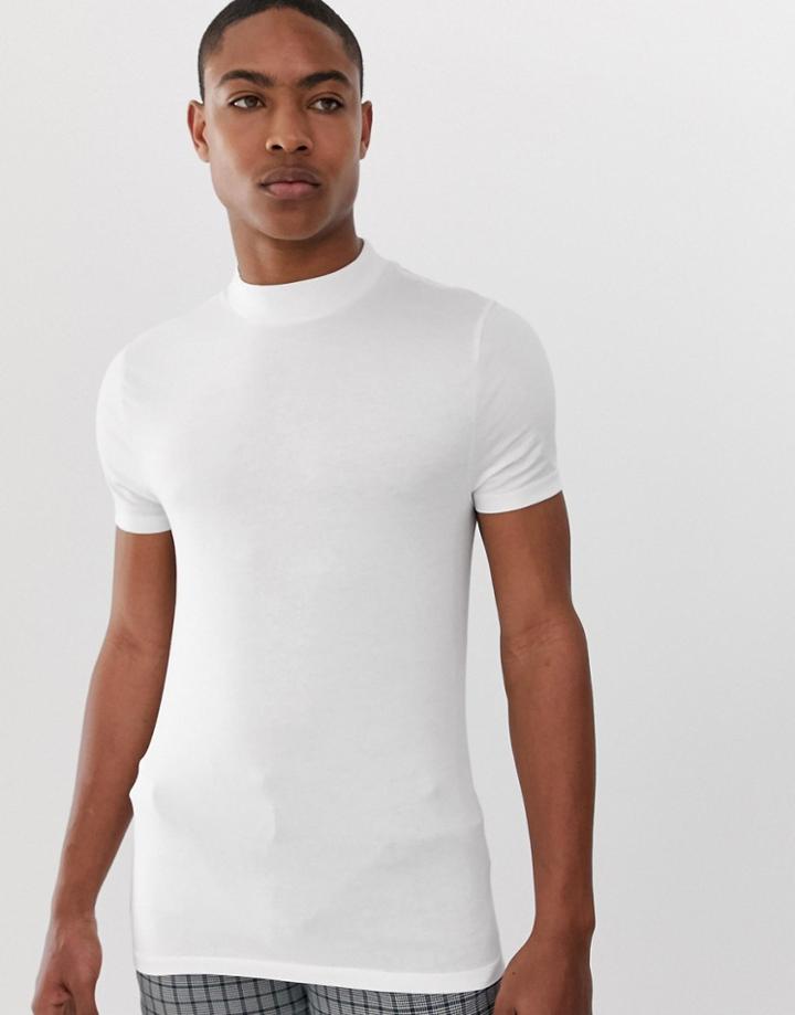 Asos Design Organic Muscle Fit Turtleneck T-shirt With Stretch - White