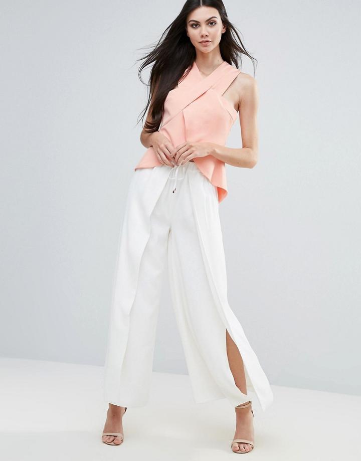 Lavish Alice Wide Leg Pant With Splice Detail - White