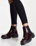 New Look Chunky Chelsea Boot In Patent Burgundy-red