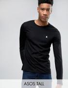 Asos Tall Long Sleeve T-shirt With Logo And Crew Neck - Black
