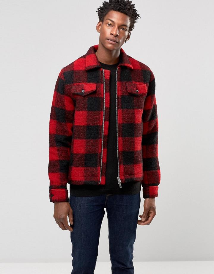 Wood Wood Dale Lumber Jacket Wool Block Check - Red