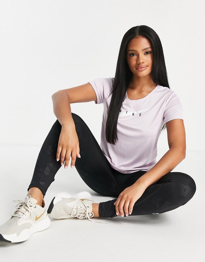 Nike Running Swoosh Short Sleeve Top In Lilac-purple